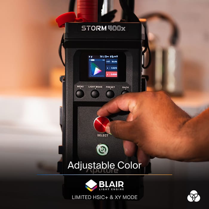 Công nghệ BLAIR của Led Aputure STORM 400X mang lại khả năng điều chỉnh xanh lá +/- chính xác