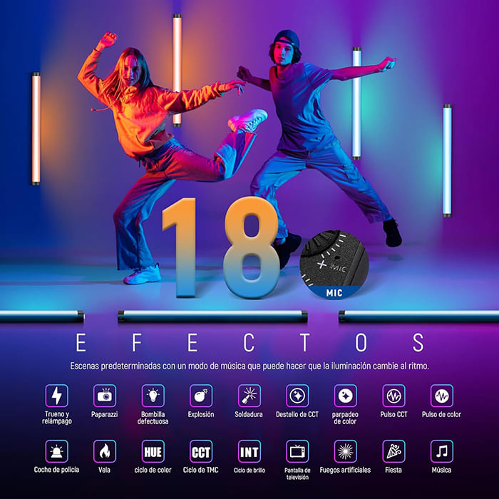 Đèn Neewer TL60 tích hợp 7 hiệu ứng pixel động và 18 chế độ cảnh sáng tạo