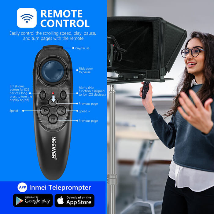 Neewer X12 Remote Teleprompter đi kèm bộ điều khiển từ xa tiện lợi