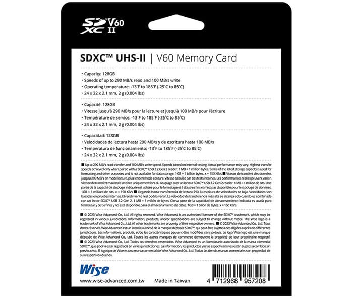 Thẻ nhớ Wise 128GB UHS-II V60 còn được thiết kế để đồng hành trong nhiều điều kiện khắc nghiệt