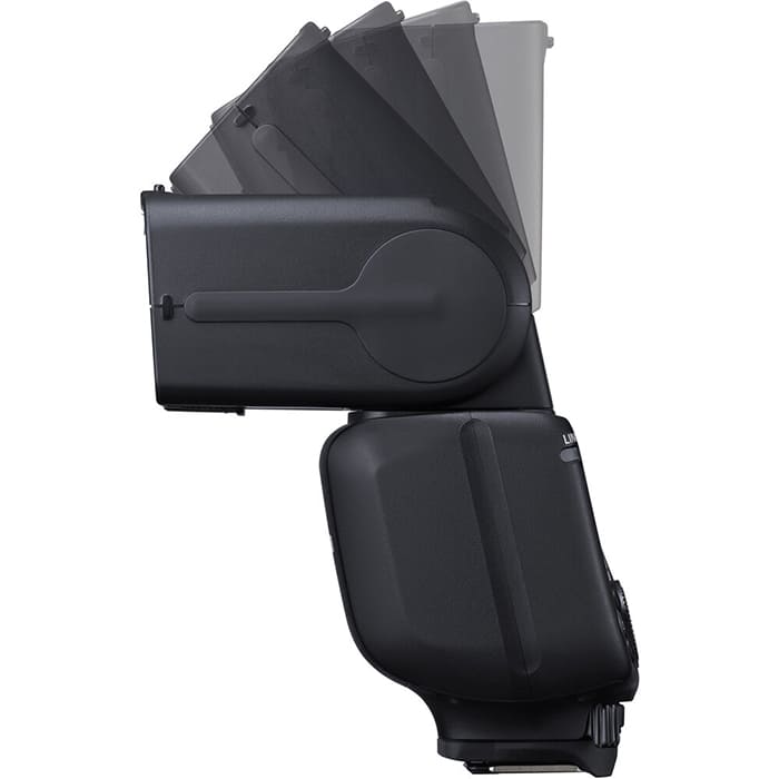 Canon Speedlite EL-10 được thiết kế với khả năng nghiêng đầu đèn lên đến 90 độ, xoay trái 150 độ và xoay phải 180 độ