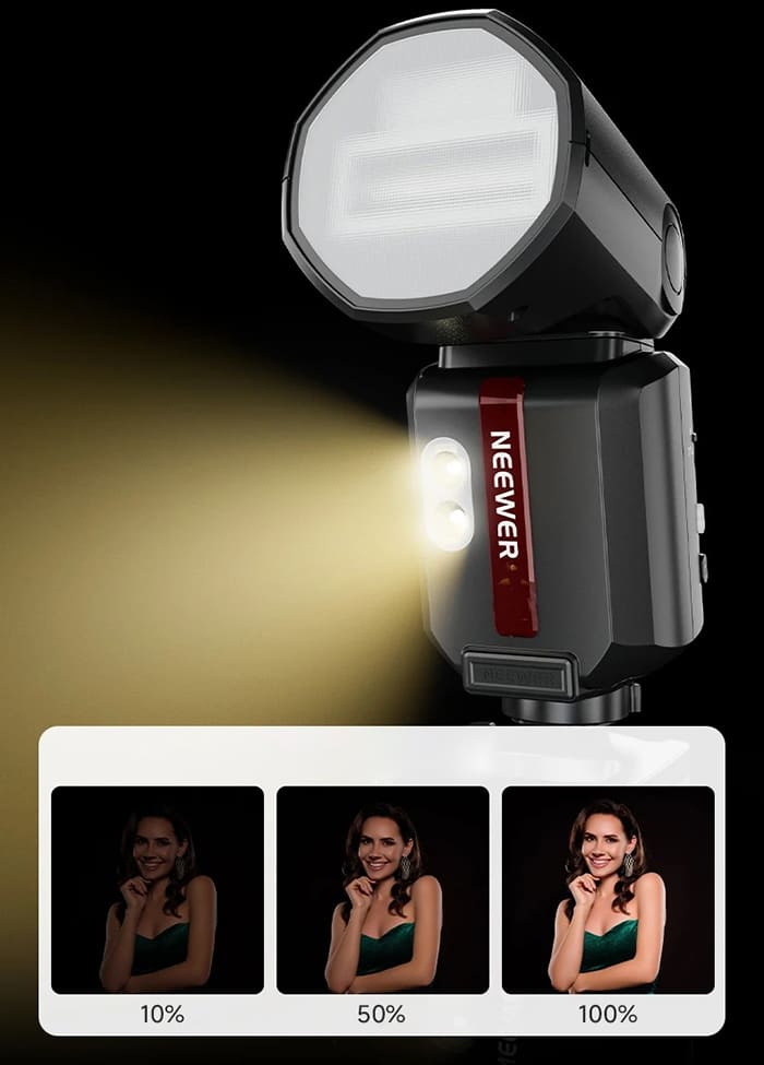 Neewer Z3 sở hữu công suất tối đa lên đến 100Ws, cung cấp nguồn sáng mạnh và đồng đều với nhiệt độ màu chuẩn 5600K (±200K)
