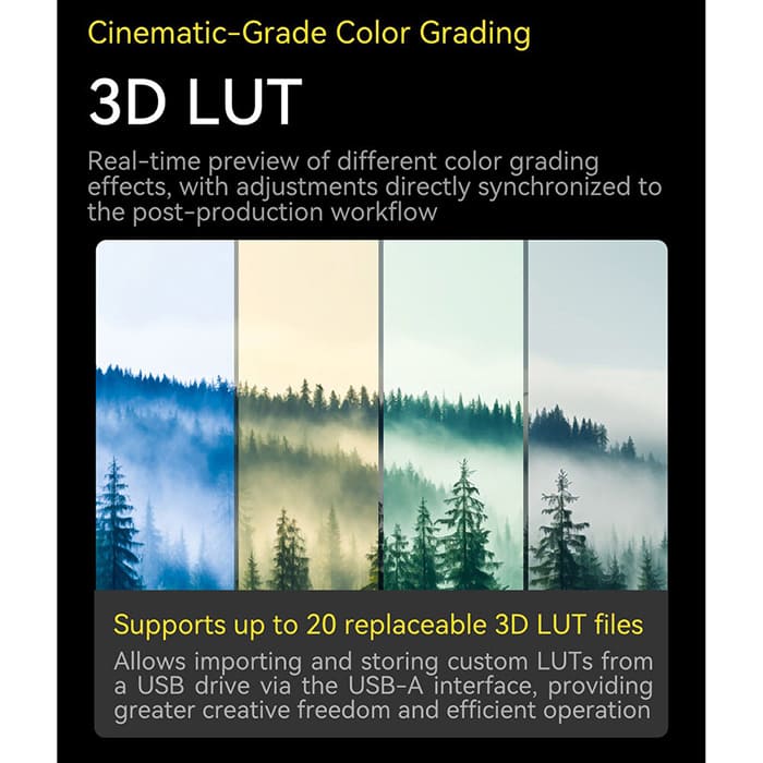 Một điểm nổi bật của Portkeys HD7T là khả năng nạp và lưu trữ đến 20 tệp LUT 3D trực tiếp qua cổng USB-A