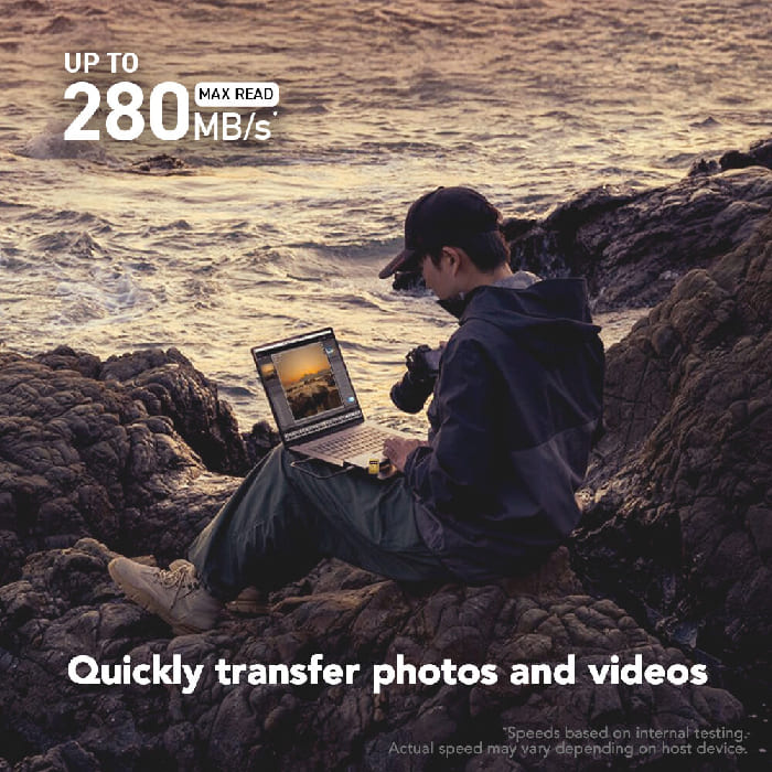Tốc độ đọc cao 280MB/s giúp người dùng nhanh chóng truyền tải dữ liệu sang máy tính