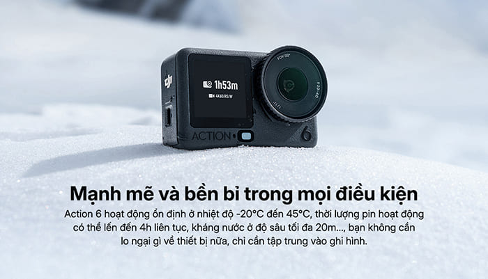 DJI Osmo Action 6 được trang bị cảm biến CMOS 1/1.1 inch mới có diện tích lớn hơn khoảng 40% so với thế hệ trước