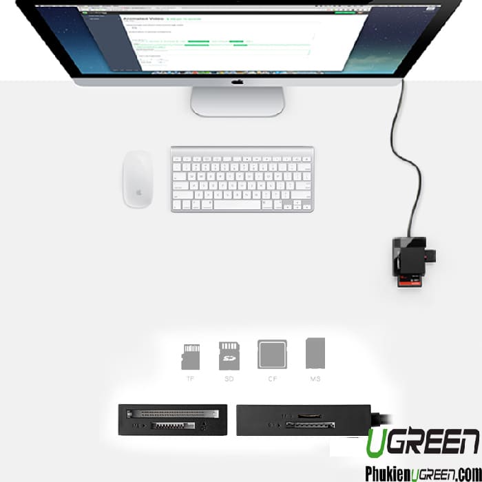 Đầu Đọc Thẻ SD/TF/CF/MS Chuẩn USB 3.0 Dài 0.5M Ugreen 30333 tương thích tốt với các loại thẻ SD, MicroSD (TF), Compact Flash (CF) và Memory Stick (MS)