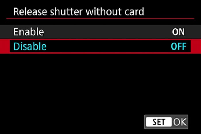 Chức năng này ngăn máy bấm chụp khi chưa có thẻ nhớ, tránh mất dữ liệu quan trọng