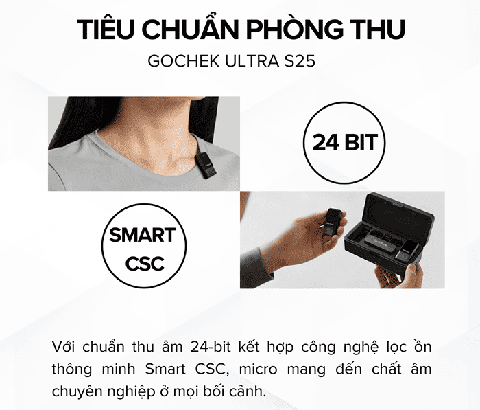 Micro không dây Gochek Ultra S25 - 03 sở hữu thiết kế nhỏ gọn với trọng lượng chỉ khoảng 18g cho đầu phát và 10g cho đầu thu