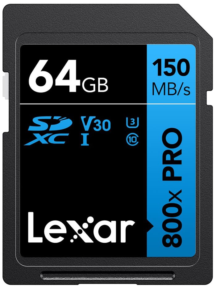 Lexar 64GB High-Performance 800x PRO đạt tốc độ đọc tối đa lên đến 150MB/s và tốc độ ghi tối đa 30MB/s