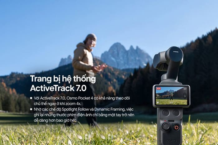 DJI Osmo Pocket 4 được trang bị công nghệ ActiveTrack 7.0 giúp theo dõi chủ thể nhanh và chính xác hơn
