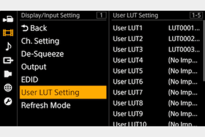RM-DP5 hỗ trợ User LUT với tối đa 16 LUT do người dùng nhập cùng 6 LUT cài đặt sẵn