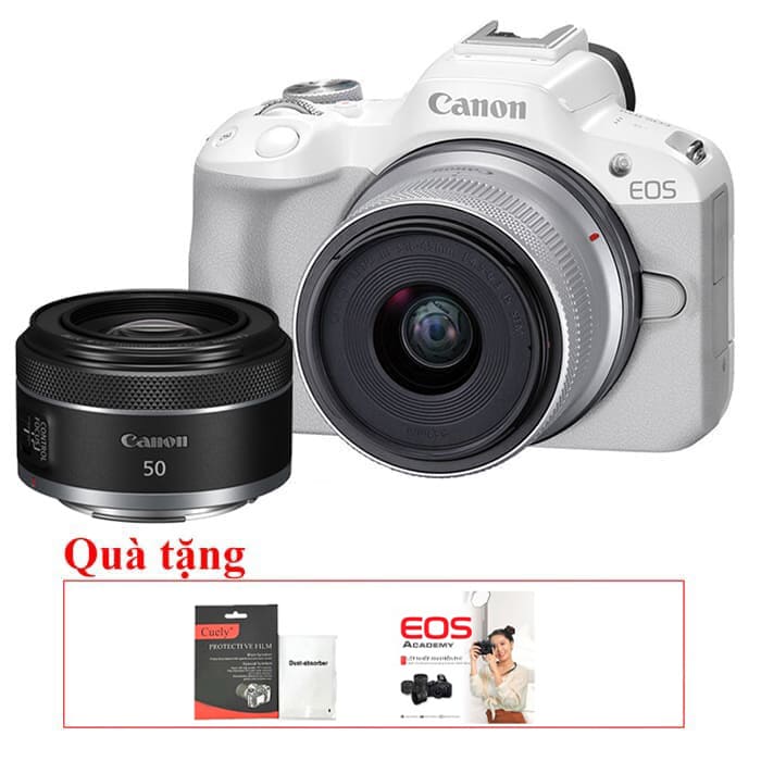 Canon EOS R50 Kèm Kit 18-45mm RF 50mm f/1.8 STM (Trắng), Mới 100% (Chính Hãng)