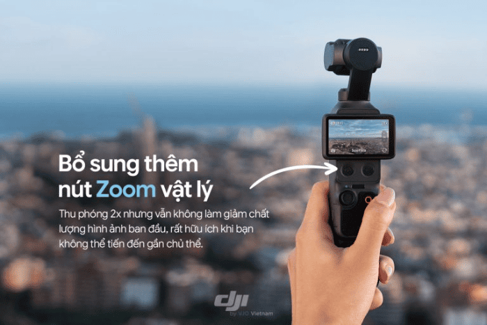 DJI Osmo Pocket 4 được bổ sung thêm hai nút vật lý bên dưới màn hình giúp thao tác nhanh hơn khi quay video