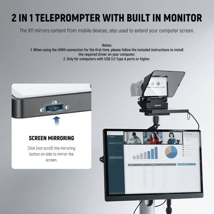 Máy Nhắc Chữ NEEWER X11 hỗ trợ sử dụng với máy ảnh DSLR, máy ảnh mirrorless, webcam và điện thoại thông minh