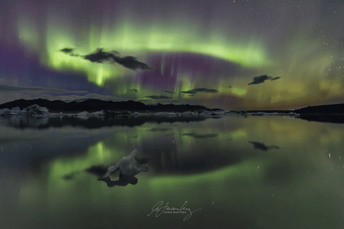 EOS 5DS, EF16-35mm f/2.8L II USM lens, f/2.8, 16mm, 15sec, ISO 2000 Cực quang độ 9 ở Jokulsarlon (Đầm phá sông băng), Iceland