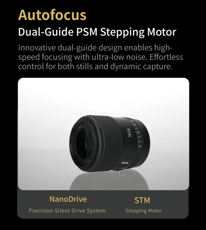 Ống kính được trang bị động cơ lấy nét STM Dual-Guide PSM (NanoDrive)