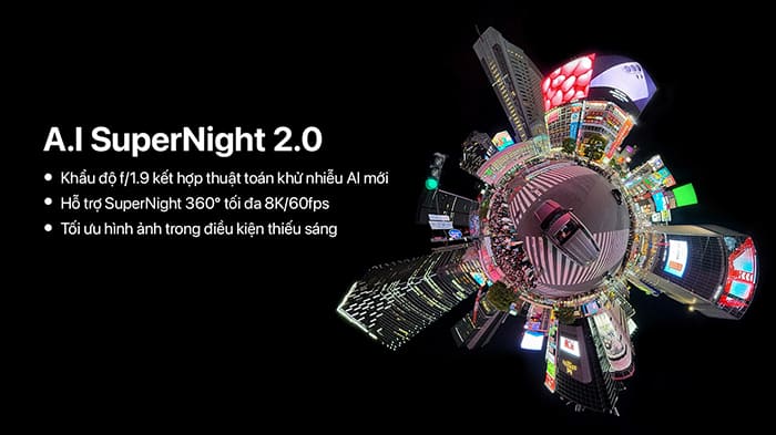 Khẩu độ f/1.9 kết hợp cùng công nghệ AI SuperNight 2.0 giúp DJI Osmo 360 II cải thiện đáng kể khả năng tác nghiệp trong điều kiện thiếu sáng