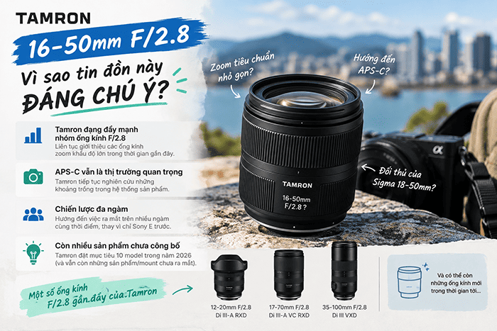 Dù chưa được xác nhận, ý tưởng về một chiếc Tamron 16-50mm F/2.8 không phải hoàn toàn thiếu cơ sở khi nhìn vào chiến lược sản phẩm gần đây của hãng