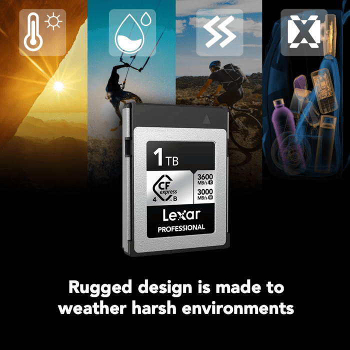Lexar Professional CFexpress 4.0 Type B Silver còn được thiết kế để chịu được nhiều điều kiện sử dụng khác nhau