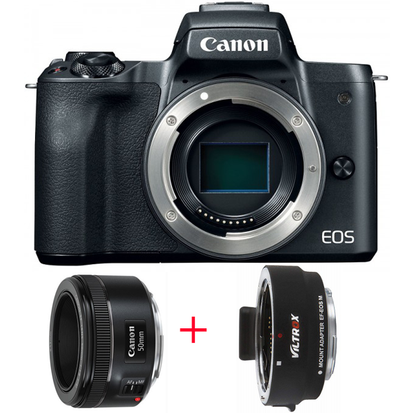 Canon EOS M50 Mirrorless Camera with Batteries, Chargers, Filters, and  Camera Bag