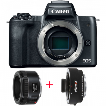 Canon M50 Mark II (Đen) + Ngàm Viltrox EF-EOS M + Canon EF 50 F1.8 STM, Mới 100% (Chính hãng Lê Bảo Minh)