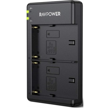 Bộ 2 Pin + 1 Sạc RAVPower NP-F550 cho máy quay Sony, đèn Led
