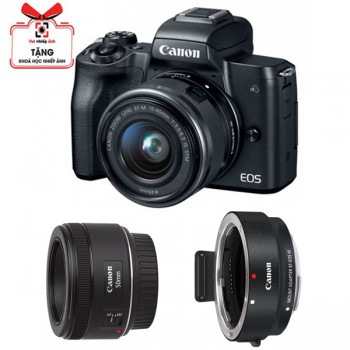 Canon EOS M50 + 15-45mm (Màu đen) + Ngàm Canon EOS M + Canon EF 50mm STM, Mới 100% (Chính hãng)