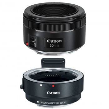 Canon EF 50mm f/1.8 STM + Ngàm chuyển Canon EF - EOS M, Mới 100% (Chính hãng)